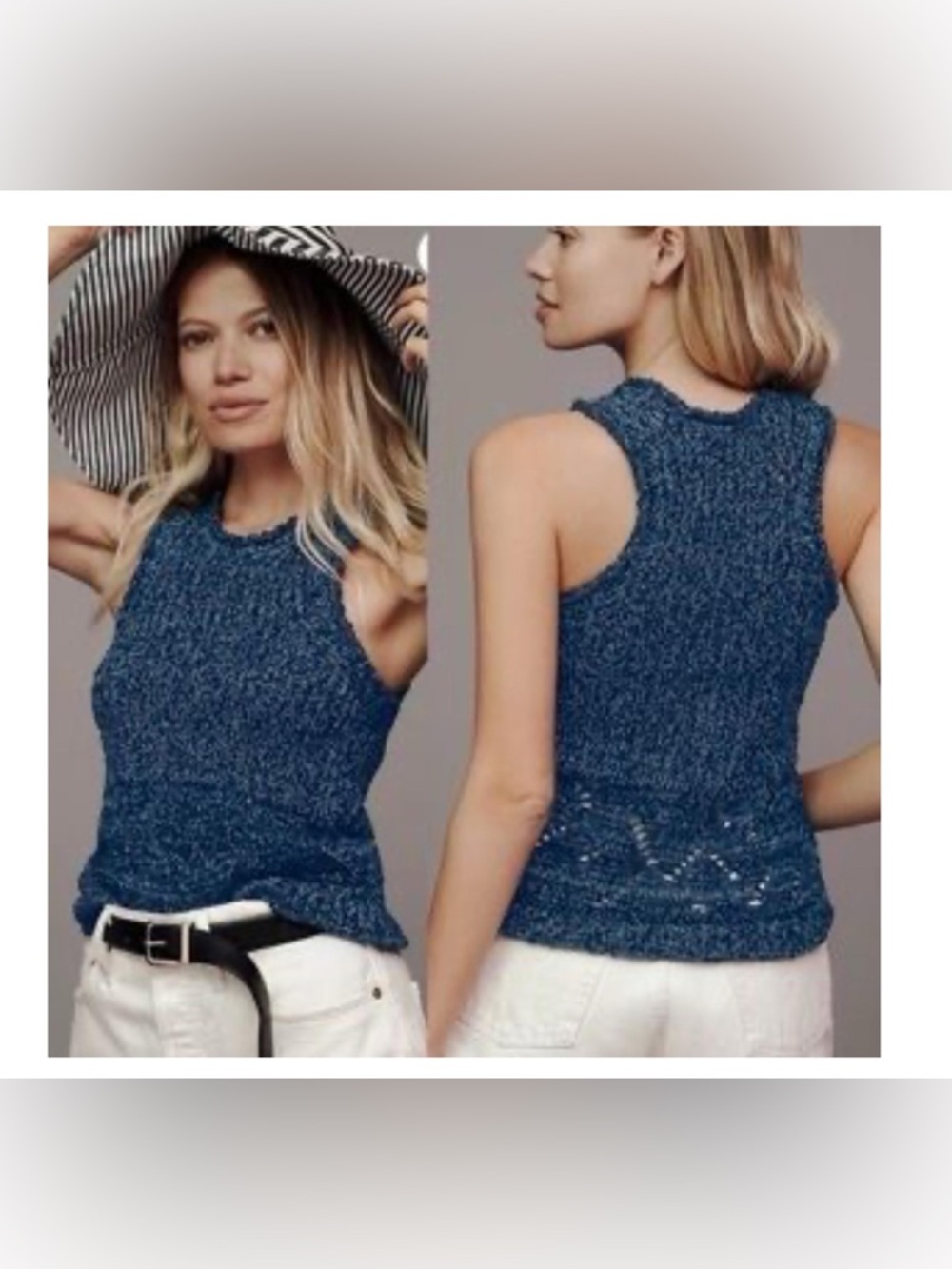 Pilcro Anthropologie Navy Textured Knit Tank Top Size M Sleeveless Sweater Tank
